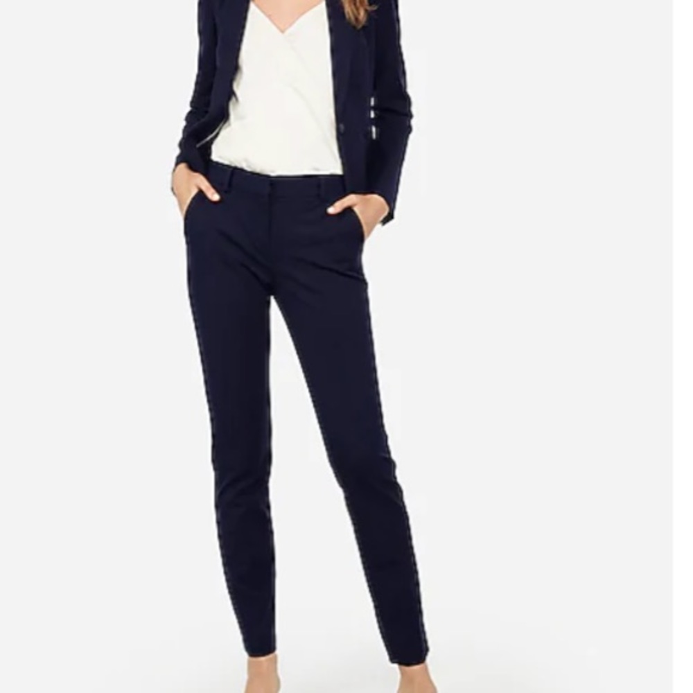 Express Mid Rise Ankle Columnist Pant Navy Blue